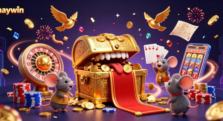 Experience the excitement of haywin's casino treasures surrounded by dynamic gaming elements and vibrant visuals.