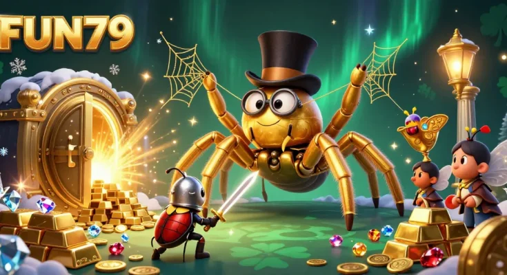 Unveil the treasures of FUN79 while a brave beetle knight navigates gold riches and casino magic.