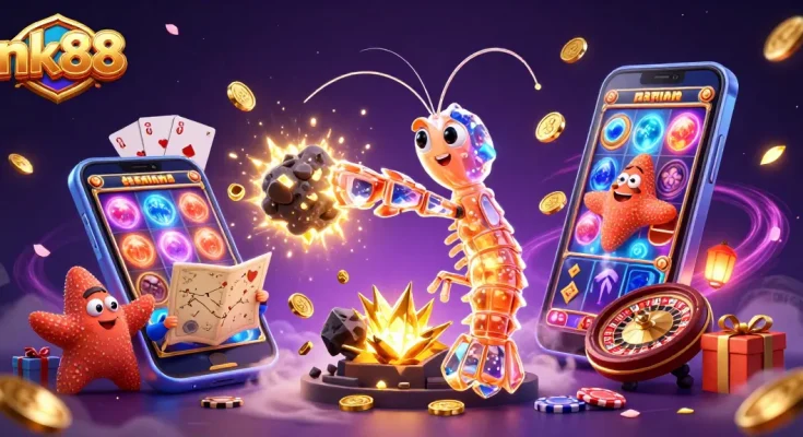 Experience thrilling slots at nk88 as a galactic samurai mantis shrimp explodes gems and coins.